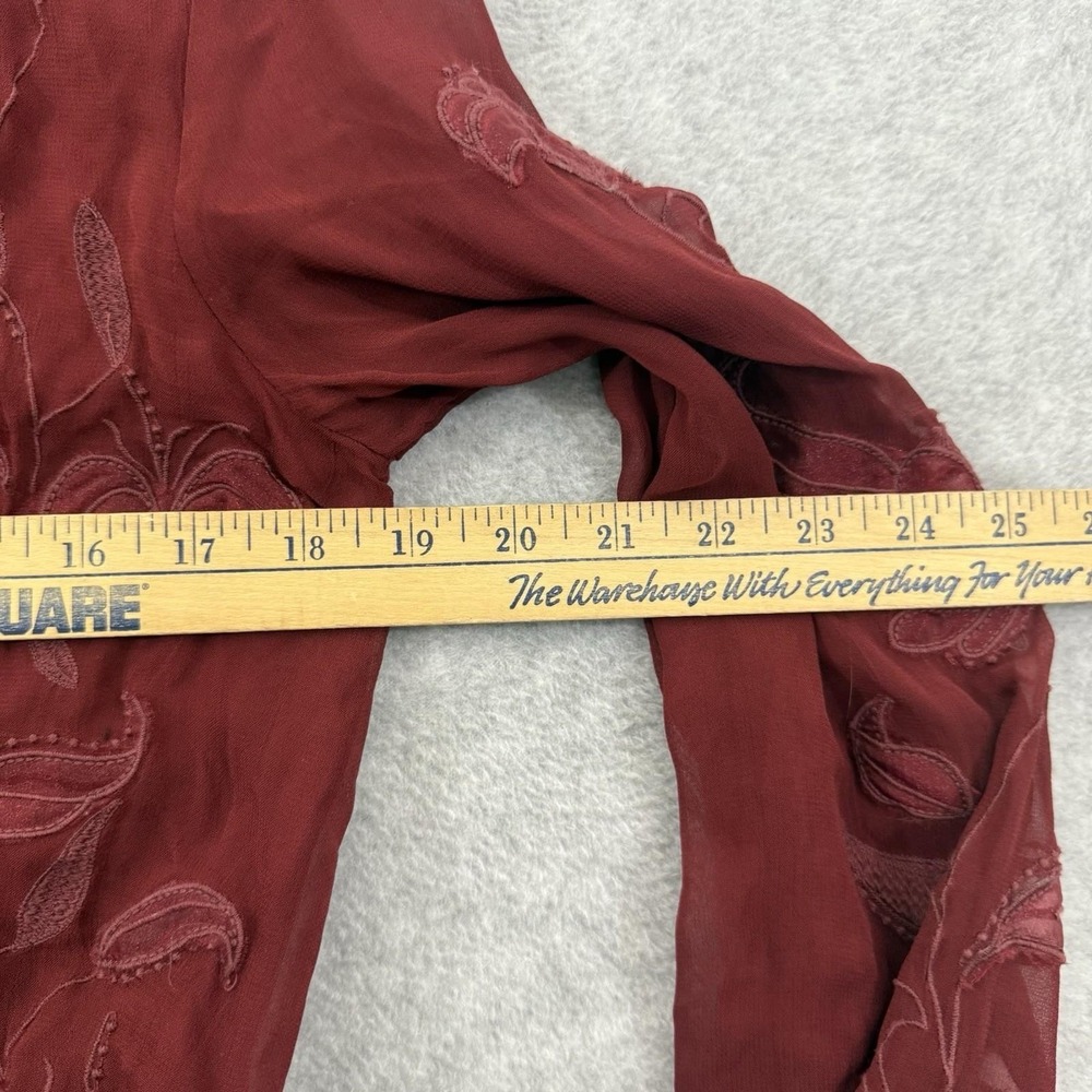 Anthropologie Top Women S Red Maroon Embroidered‎ Button Down Long Sleeve Blouse - Picture 7 of 10